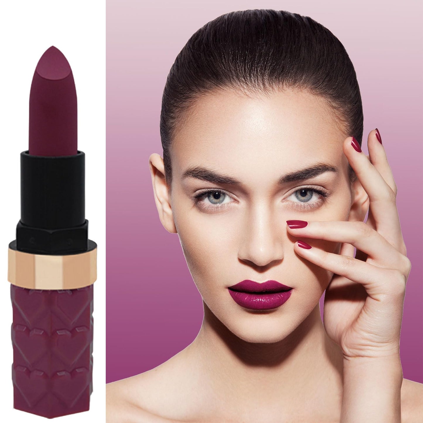 LYNTYAOU Plum Purple Lip Stick, Fuchsia Lipstick for Women Long Lasting, Silky Smooth Waterproof Moisturizing Smooth Non-Sticky Full-Coverage Lipsticks, Gift for Girls & Ladies