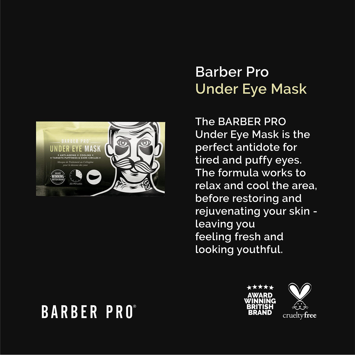 BeautyPro BARBER PRO Skin Revival Mens Pamper Kit 4-in-1 Under Eye Mask Peel Off Putty & 2 Face Masks Rejuvinate Hydrate Soothe Tired Eyes Cleanse Pores Multi Award Winning Brand