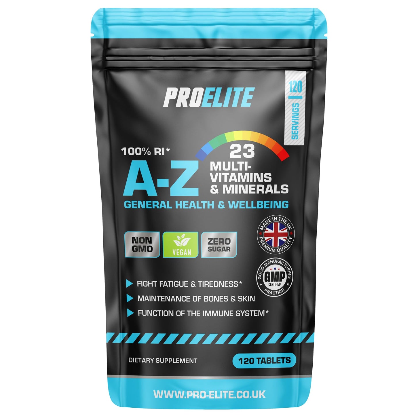 Multivitamins & Minerals - 120 Vegan Tablets - One a Day 100% RDA - 23 Essential Vitamins & Minerals in A-Z Multivitamin Tablet - Made in The UK by PROELITE