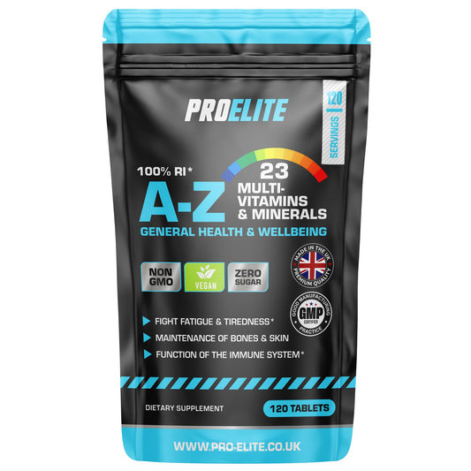 Multivitamins & Minerals - 120 Vegan Tablets - One a Day 100% RDA - 23 Essential Vitamins & Minerals in A-Z Multivitamin Tablet - Made in The UK by PROELITE