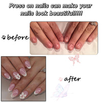 EONFAVE 24pcs Short Oval White French Tip Press On Nails with Pearls - Almond False Nails - Strong Fake Nails with Glue on Nails for Women - Short Stick on Nails French Tip - Full Cover Nail Tips