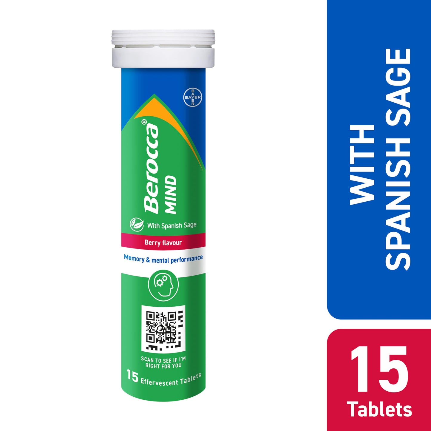 Berocca Mind Effervescent Tablets Including B Vitamins, with Spanish Sage to Support Memory and Mental Performance- 15 Tablets – Berry Flavour