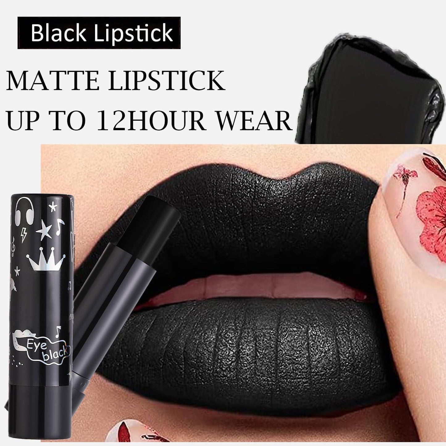 Black Lipsticks For Women Long Lasting, Highly Pigmented Matte Black Lipstick, Waterproof Non Stick Plumping Lip Gloss Velvet Lipstick - Vegan - Cruelty Free