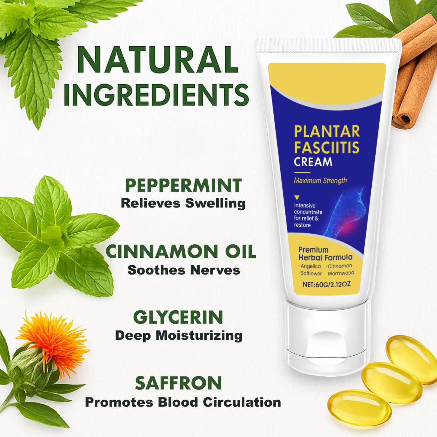 Plantar Fasciitis Relief Cream - Foot Cream for Cracked Heels and Dry Skin, Heel Pain Relief for Plantar Fasciitis, Heel Spurs & Sore Feet