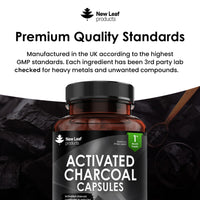 NEW LEAF PRODUCTS Activated Charcoal Capsules - 120 High Strength Activated Charcoal Tablets Alternative - 1040mg Per Serving, Helps Reduce Excessive Flatulence After Eating - Made in UK By New Leaf