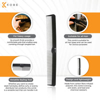 Kobe Professional Carbon Fibre Comb, Compact Carbon Comb, Coarse Fine 2 Teeth sizes, Shatter-Proof, Anti-Static, Barbers, Salon Hairdresser Hair Care Tools For Men And Women, Super strong 18cm