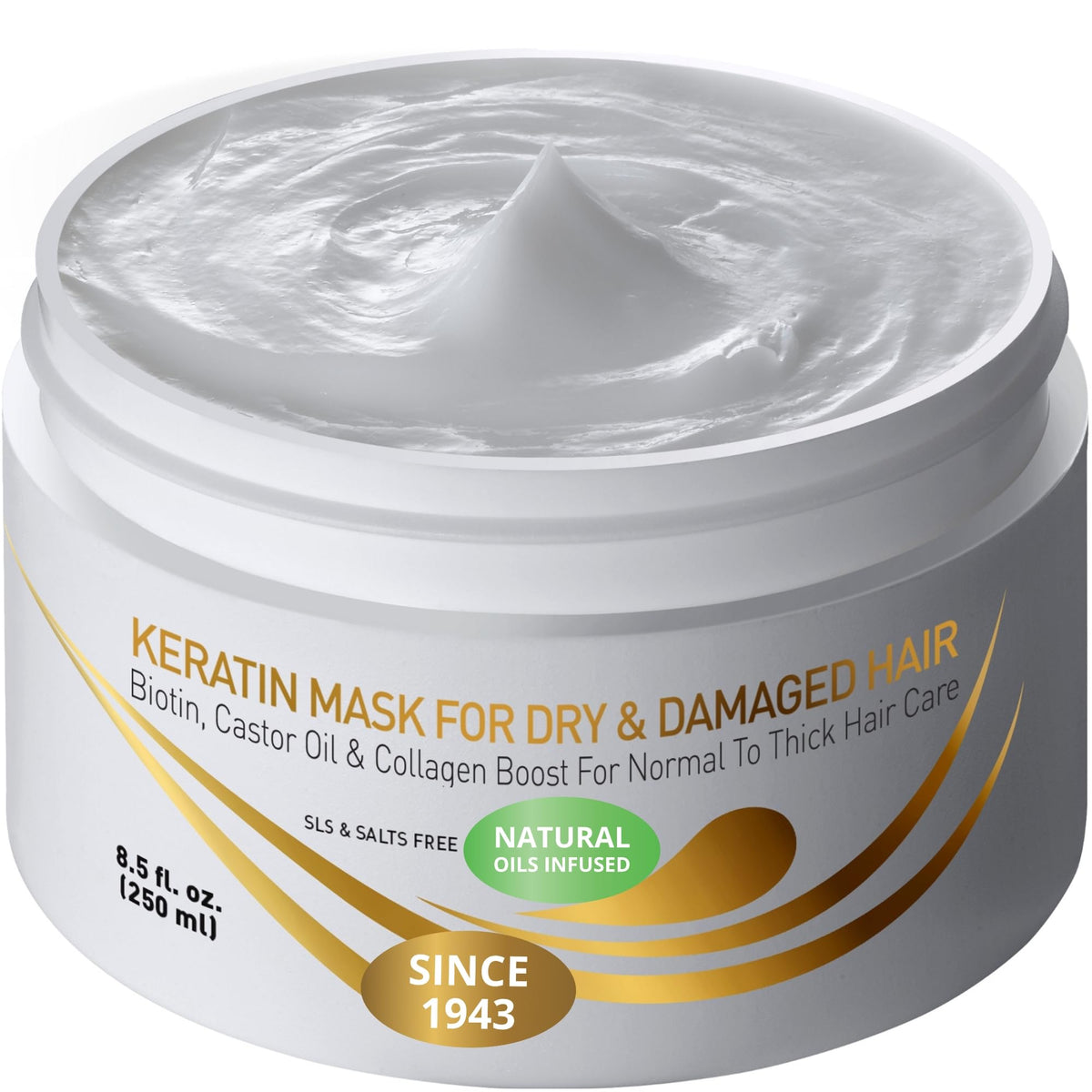 VITAMINS hair cosmetics VITAMINS Hair Cosmetics Keratin Hair Mask for Damaged Locks - Deep Conditioner with Biotin, Castor & Coconut Oil - Collagen Protein Treatment for Thick Coarse Hair Repair - 250 ML