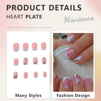 Cosmeria Press On Nails Set, 24 Pieces Fake Nails with Heart Design, Easy Application with Jelly Glue, Includes Nail File and Cleaning Kit