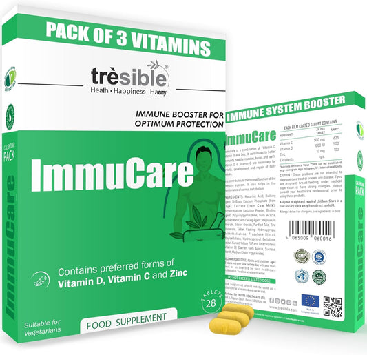 Tresible Vitamin C and Zinc Tablets for Immune Support (12 Weeks Supply) - Easy to Swallow Vitamin D, Zinc and Vitamin C Tablets to Improve Bones and Muscles Health - 84 Vegetarian Tablets for Adults