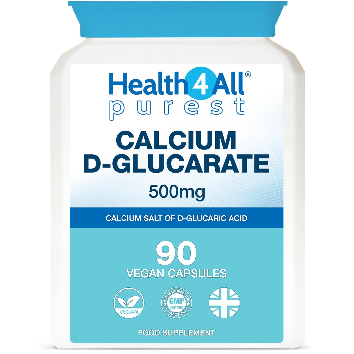 Health4All Calcium D-Glucarate 500mg - Oestrogen Supplements for Women and Men - Hormone Balance Support - 90 Vegan Capsules