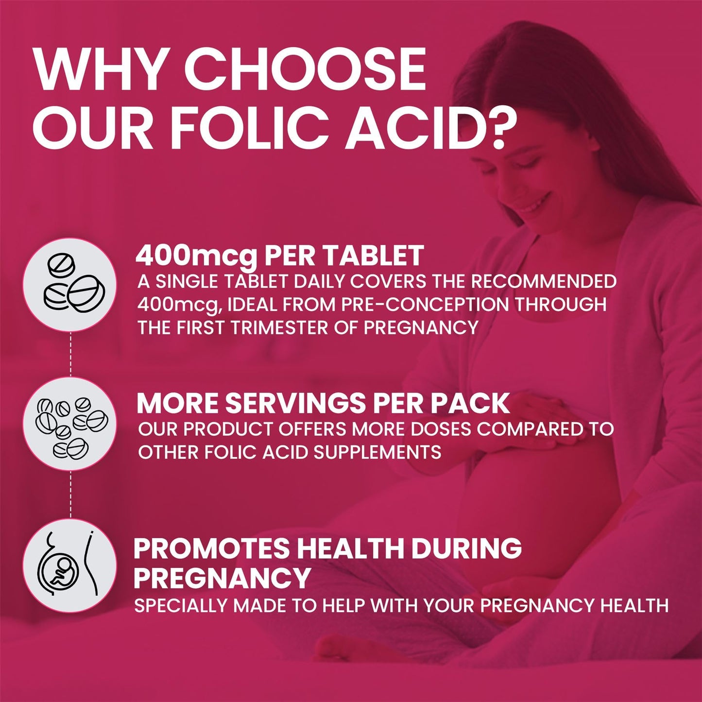 Red Label Health Folic Acid Tablets 400 mcg - 200 Vegan Vitamin B9 Tablets Pregnancy Care - Normal Function of Immune System & Maternal Tissue Growth During Pregnancy - Made in The UK