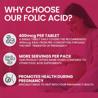 Red Label Health Folic Acid Tablets 400 mcg - 200 Vegan Vitamin B9 Tablets Pregnancy Care - Normal Function of Immune System & Maternal Tissue Growth During Pregnancy - Made in The UK