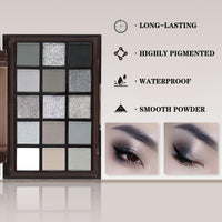 GEEWHILE Eyeshadow Palettes, Black Smokey Eye Shadow Pallets For Women, 15 Colors Glitter & Matte Black Silver Gray White Eyeshadow, Long Lasting Highly Pigmented Eyeshadow Makeup Kits