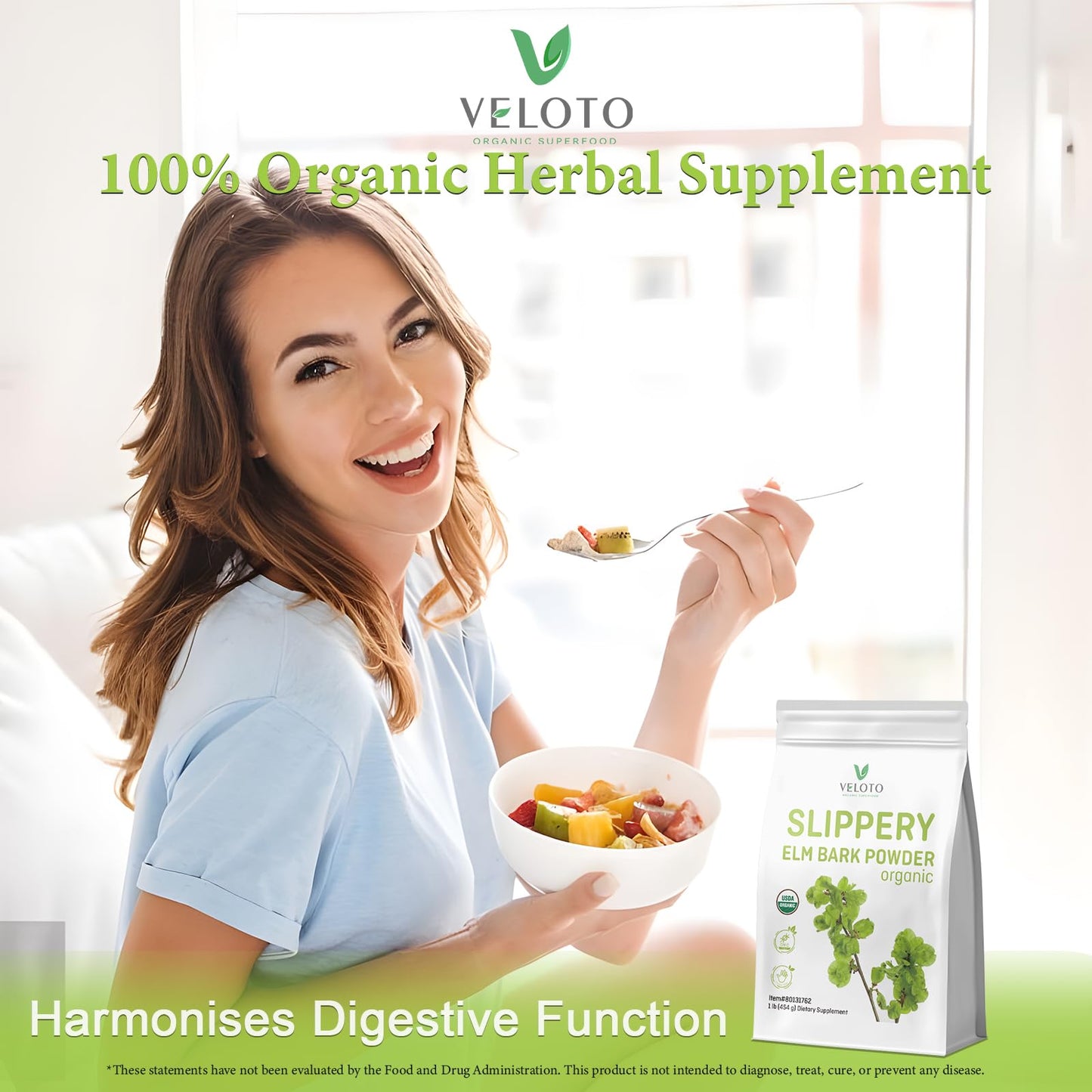 VELOTO Slippery Elm Bark & Slippery Elm Powder Organic 454g, 100% Pure Inner Bark, Natural Herbal Supplement, Soothes Throat, Cough & Digestive Health, Supports IBS, Acid Reflux, Vegan, Gluten Free, Non-GMO