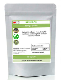 Your Best Supplement Spinach 800mg Capsules 100% Pure High Strength Super-Food(NoFiller No Additive) (60)