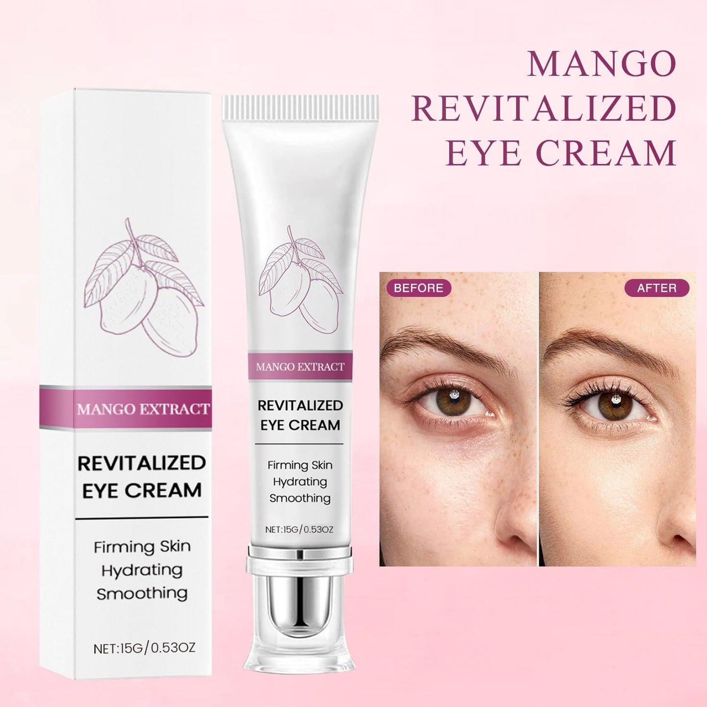 Ninnyi Mango Revitalize Eye Cream, Hyaluronic Acid Repair Cream, Mango Activating and Firming Eye Cream, Removes Eye Bags & Dark Circles