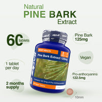 Zipvit Pine Bark Extract 125mg, High Strength Supplement, 95% Proanthocyanides, 60 Vegan Tablets, 2 Months Supply