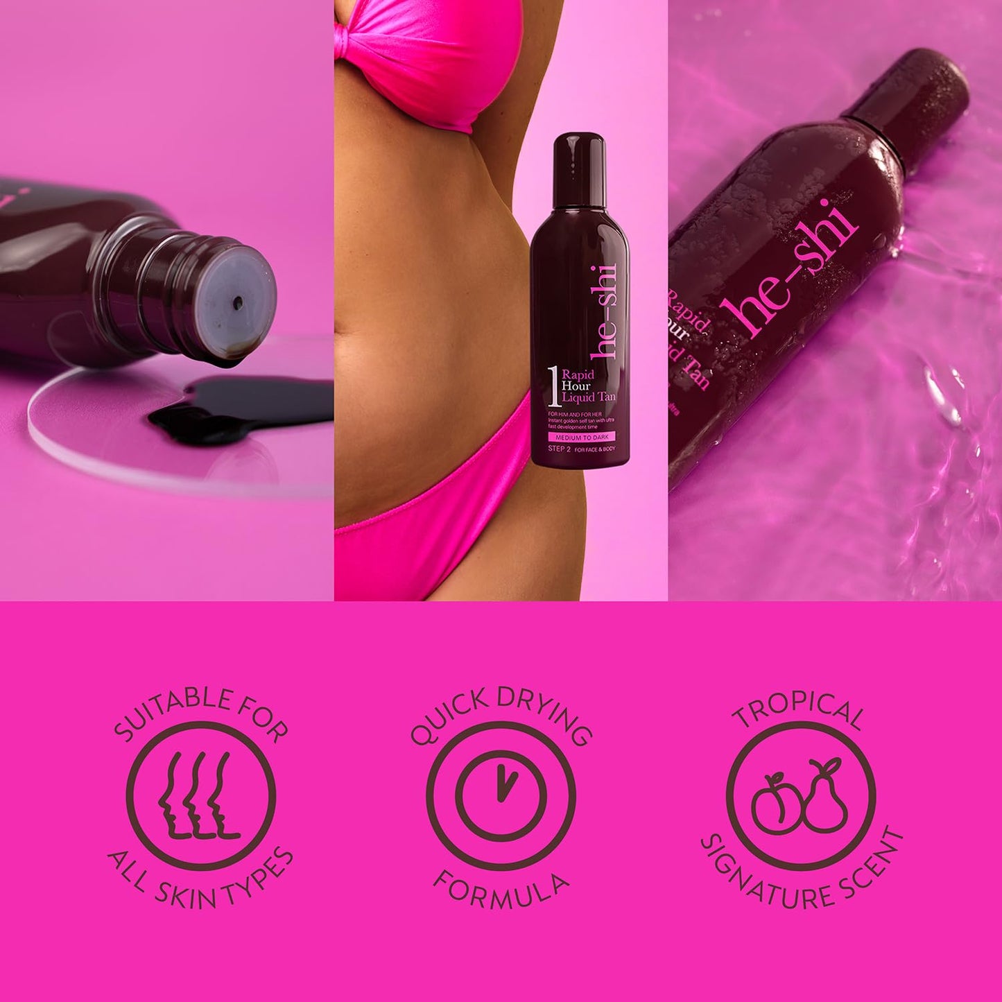 he-shi He-Shi Rapid 1 Hour Liquid Self Tan - Medium to Dark, 150ml