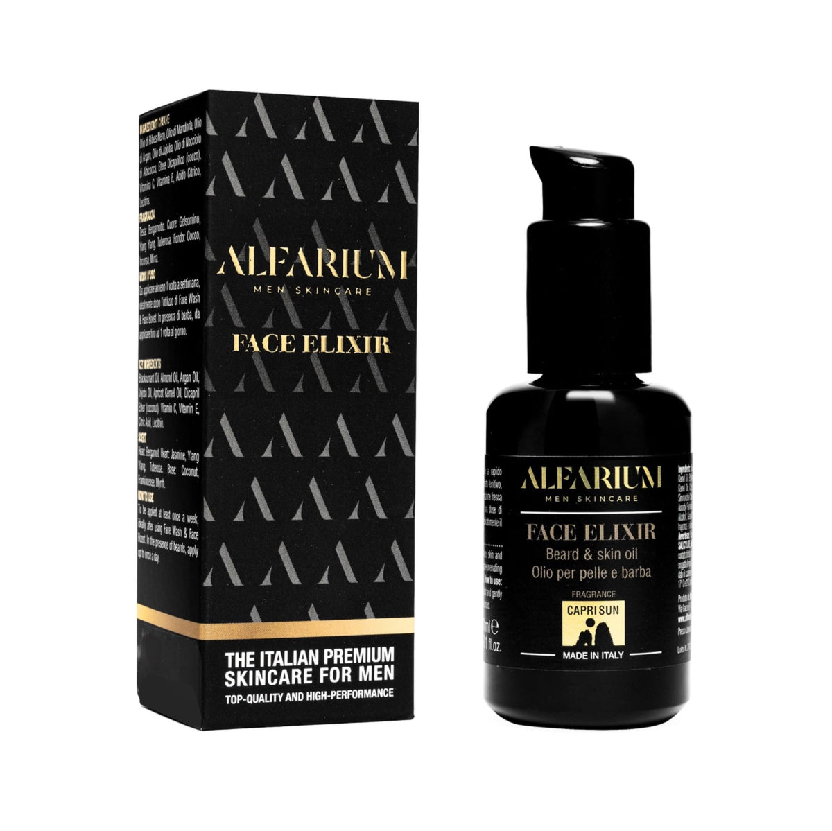 Alfarium Men's Scented Beard Oil with 8 Natural Oils and Vitamin A/C/E for Beard and Face Care - Dry Beard Oil, Non-Greasy, for Soft Beard, Silky Effect + Anti-Wrinkle - Men's Gift, Made in Italy