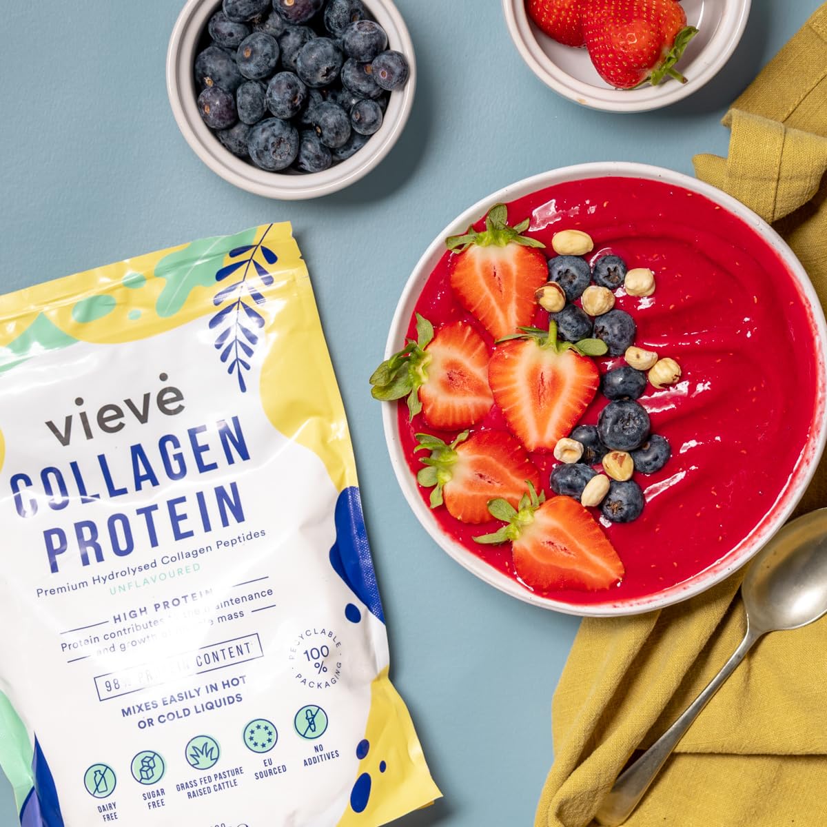 Vieve Collagen Powder - Hydrolysed Bovine Peptides - Diet Support Supplement for Skin, Hair, Nail Health - Non-GMO, EU Grass-Fed, Pasture-Raised Cattle - No Dairy or Sugar, Flavourless, 400g