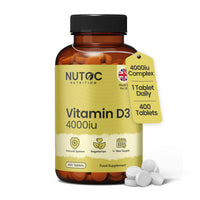 NUTOC Vitamin D3 4000IU Tablets - 400 Micro Tablets, 1+ Year Supply, 6mm Easy Swallow, One A Day, UK Made, Gluten-Free, High Strength - Supports Immune System & Bone Health
