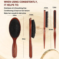 BESTOOL Hair Brush, 100% Pure Boar Bristle Hair Brush for Women Men Children, Natural Bristles for Thin and Fine Hair, Slick Back Hair Brush, Restore Shine and Texture