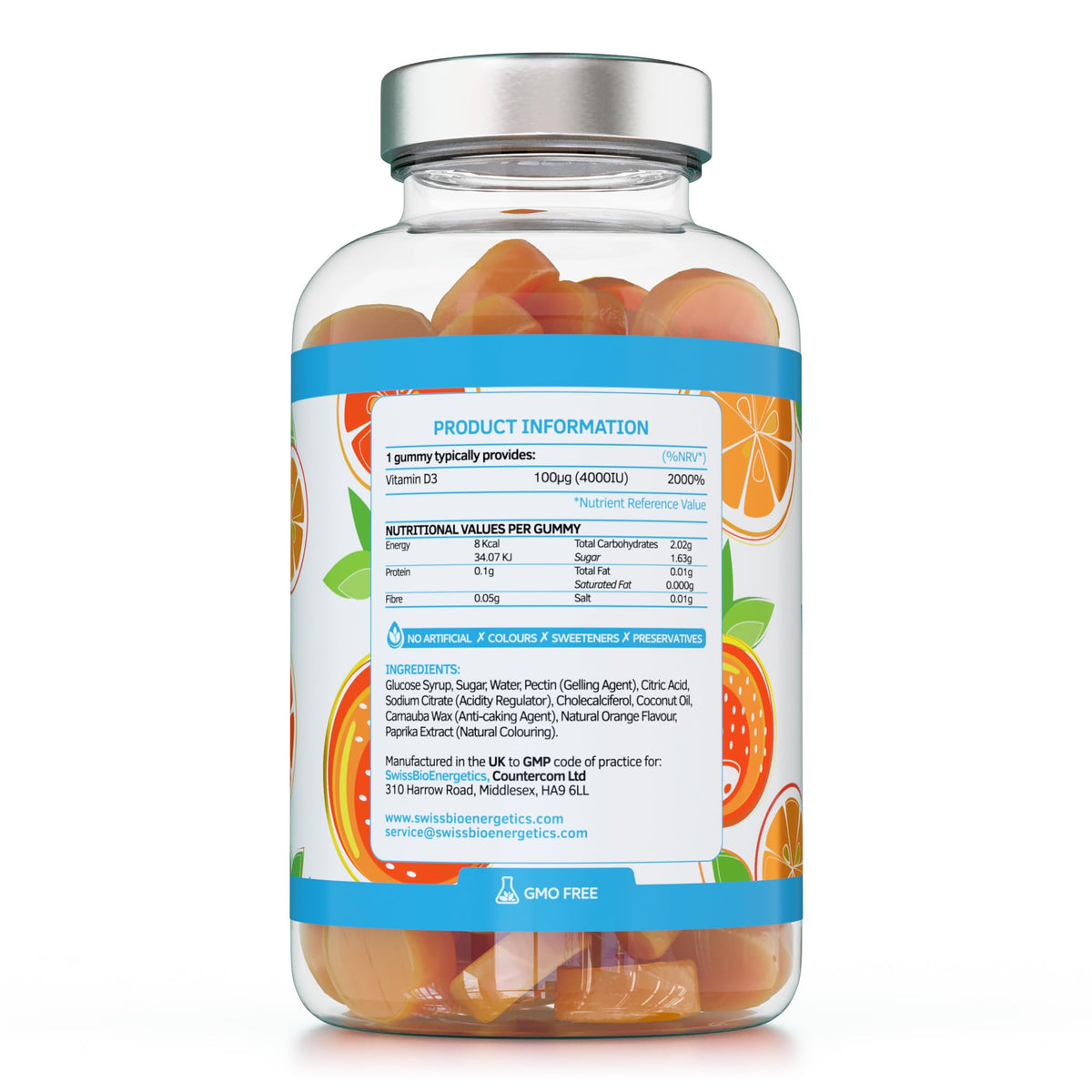 swiss bioenergetics Vitamin D3 Gummies 4000IU, 100µg - 60 Natural Orange Flavour Chewable Yummy Gummies - 2 Month Supply - Made in the UK