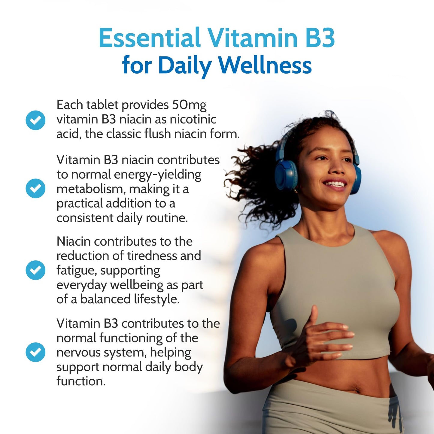 Health4All Vitamin B3 Niacin as Nicotinic Acid 50mg, 120 Tablets, Flush Effect