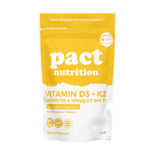 Vitamin D3 4000IU & Vitamin K2 MK7 100μg with Vitamin C - Vitamin D3 K2 High Strength VIT D Supplement - 120 Vegetarian Tablets - Easy to Swallow, High Strength One Per Day Formula - Pact Nutrition