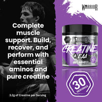 Warrior Creatine Monohydrate Plus EAA – 30 Servings Muscle Recovery & Support Formula with Performance Supplement Essential Amino Acid Powder Pre and Post Workout 270g Unflavoured