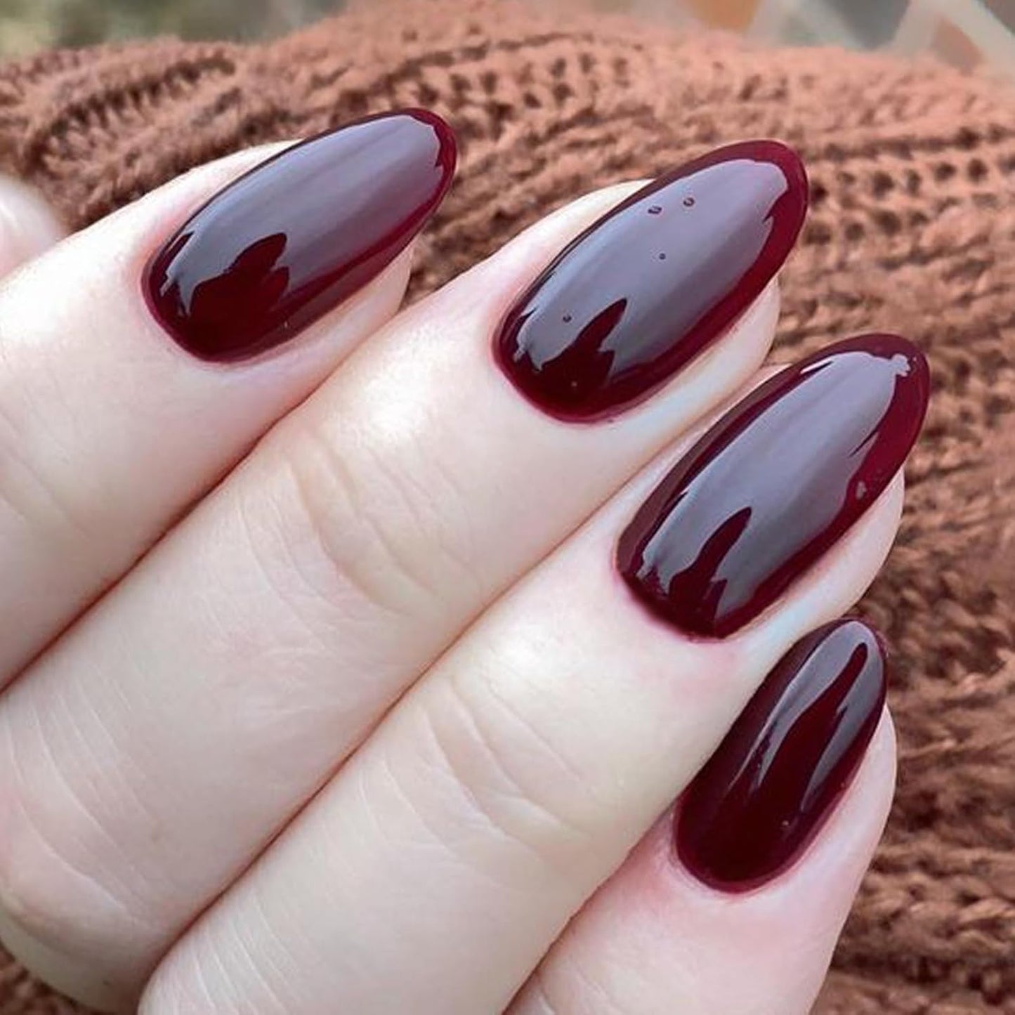 GLAMERMAID Press on Nails Almond Medium 24 PCS, Handmade Jelly Soft Gel Deep Red Glue on Nails Stiletto, Burgundy Gothic Fake Nails Set, Reusable Acrylic Stick on False Nails Manicure Kit for Women
