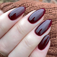 GLAMERMAID Press on Nails Almond Medium 24 PCS, Handmade Jelly Soft Gel Deep Red Glue on Nails Stiletto, Burgundy Gothic Fake Nails Set, Reusable Acrylic Stick on False Nails Manicure Kit for Women