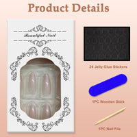 Viugex 24Pcs Press on Nails Medium Almond, Nude Pearlescent False Nails, Glossy Solid Soft Gel Fake Nails Set, Ballerina Glitter Glue on Nail, Natural Removable Acrylic Stick on Nail for Women Girls