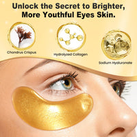 24K Gold Under Eye Patches, 24 Pairs Gel Eye Pads Skincare, Collagen Hyaluronic Acid Eye Pads, Against Dark Circles, Self Care Mask For Eye Bags, Puffy Eyes, Wrinkle Removal, Dermatologically Tested