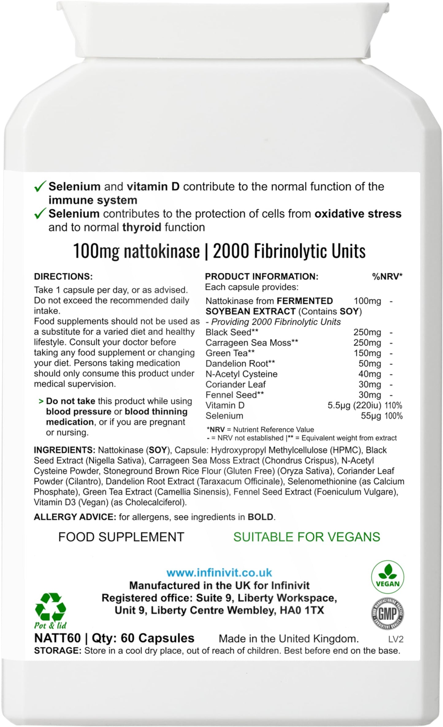 InfiniVit Infinivit NattoBotanica Fusion: Comprehensive Heart & Immune Support Capsules with Nattokinase & Botanicals, 60 Capsules