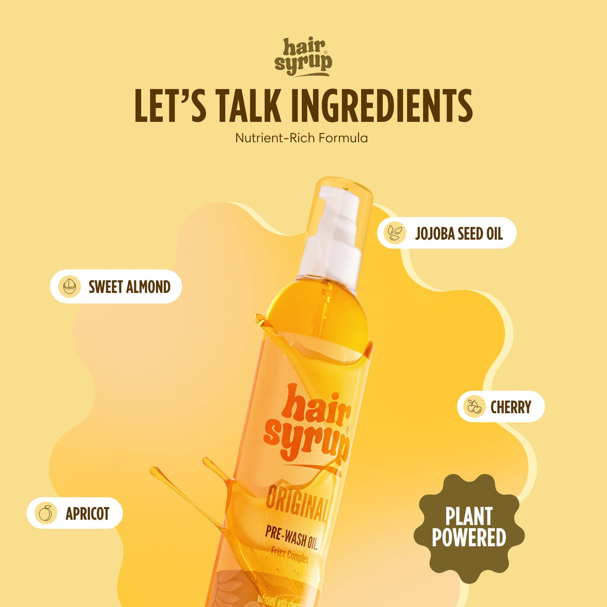 Hair Syrup | The Original Pre-Wash Hair Oil | Infused with Cherry, Apricot & Almond | For Knotty, Tangled or Dull Hair Needing A Shine | Vegan | 100% Natural | 300ml Pump Bottle Applicator