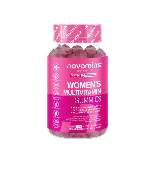 novomins Women’s Multivitamins Gummies & Minerals with Marine Collagen & Hyaluronic Acid – 23 Essential Vitamins, Minerals, Botanicals & Probiotic – Vitamin C, A, D, B, Biotin & Zinc – 60 Gummies - Novomins
