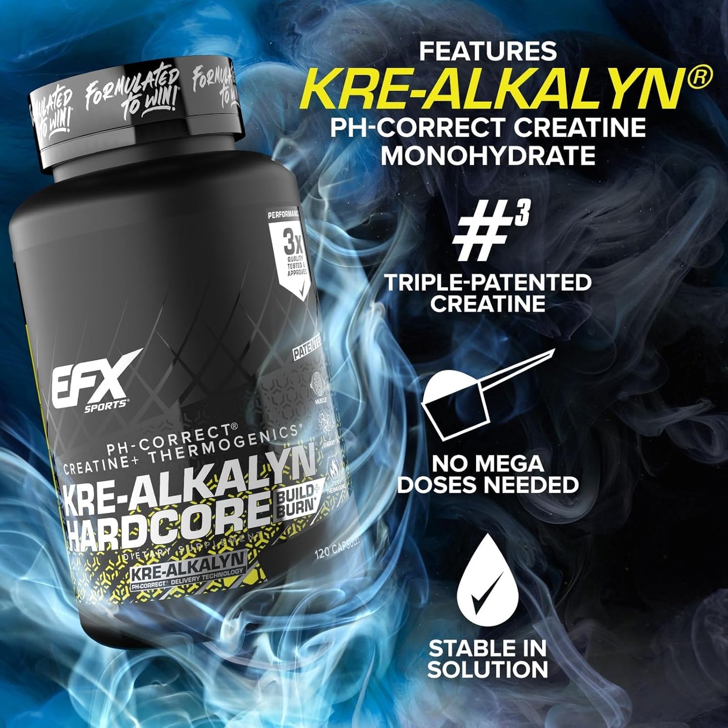 All American EFX Kre Alkalyn Hardcore | Build Muscle & Enhance Performance | Thermogenic pH Correct Creatine Monohydrate Pill Supplement (120 Pills)