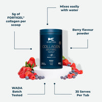 Kinetica Collagen Powder Joint & Muscle Support Complex FORTIGEL Bovine Collagen peptides, 320mg Vitamin C, 5μg Vitamin D, 100mg Hyaluronic Acid, 500mg Glucosamine Sulphate, Berry Flavour, 350g