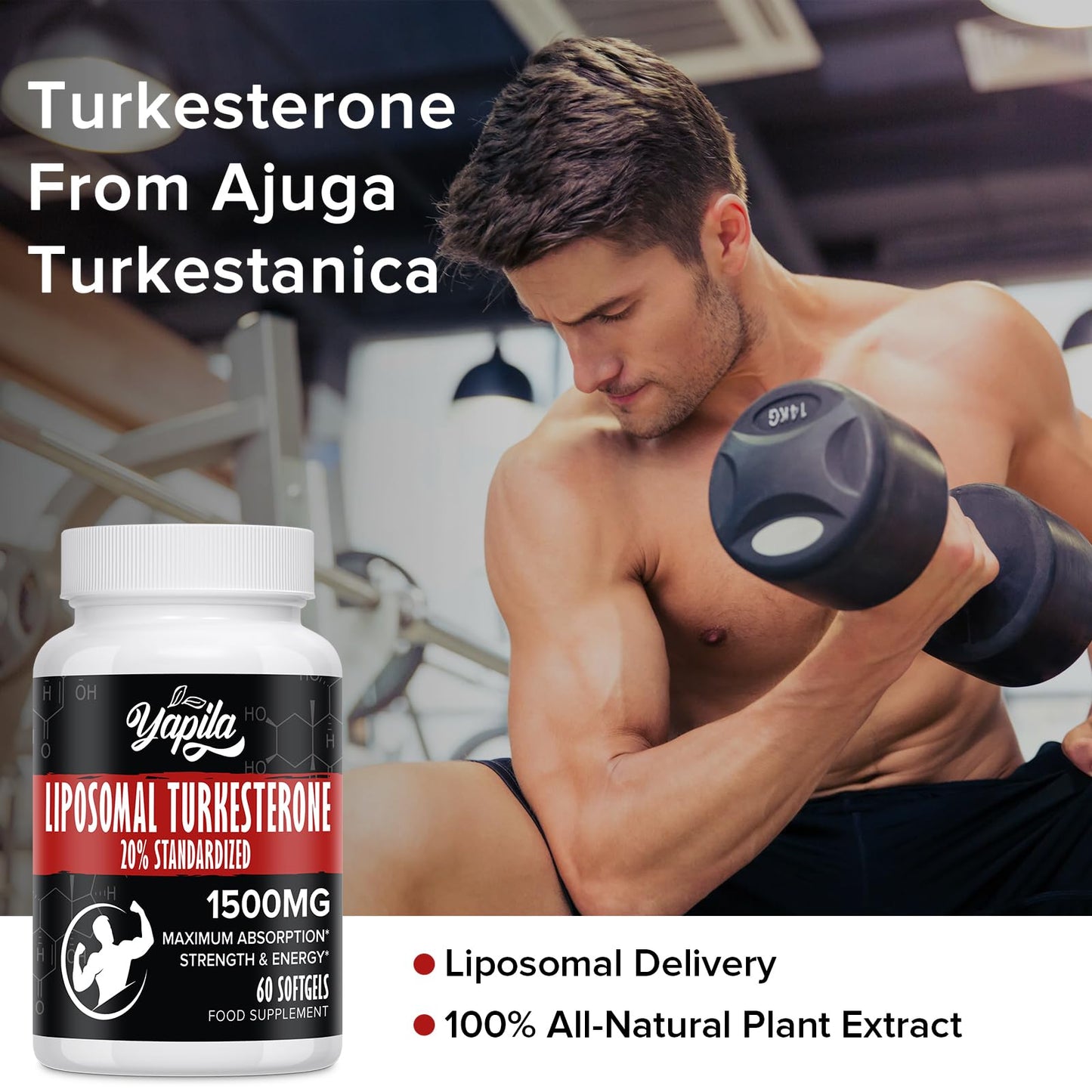 Yapila Liposomal Turkesterone Supplement - 1500mg Ajuga Turkestanica Extract, Standardized to 20% Turkesterone, Max Absorption, High Strength for Bodybuilding, No Additives, Non-GMO, 3 Package