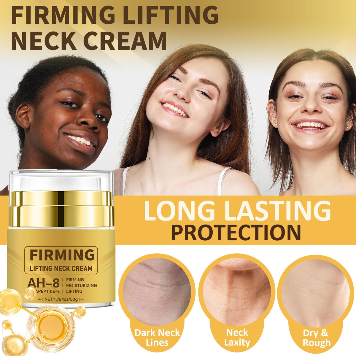 Shengqialun AH-8 Neck Firming Cream - Neck Cream For Anti Wrinkle & Fine Lines - Firming Neck Cream For Tightening Sagging Skin, Wrinkle Reduction And Lifting