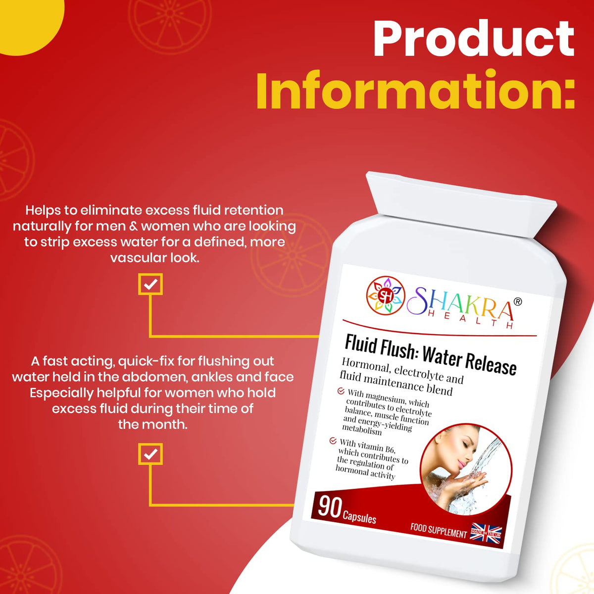 SH SHAKRA HEALTH Fluid Flush: 90 Capsules for Water Balance & Bloating Relief. Supports Natural Fluid Flow, Hormone Harmony & Weight Management Goals | Plant-Based Formula