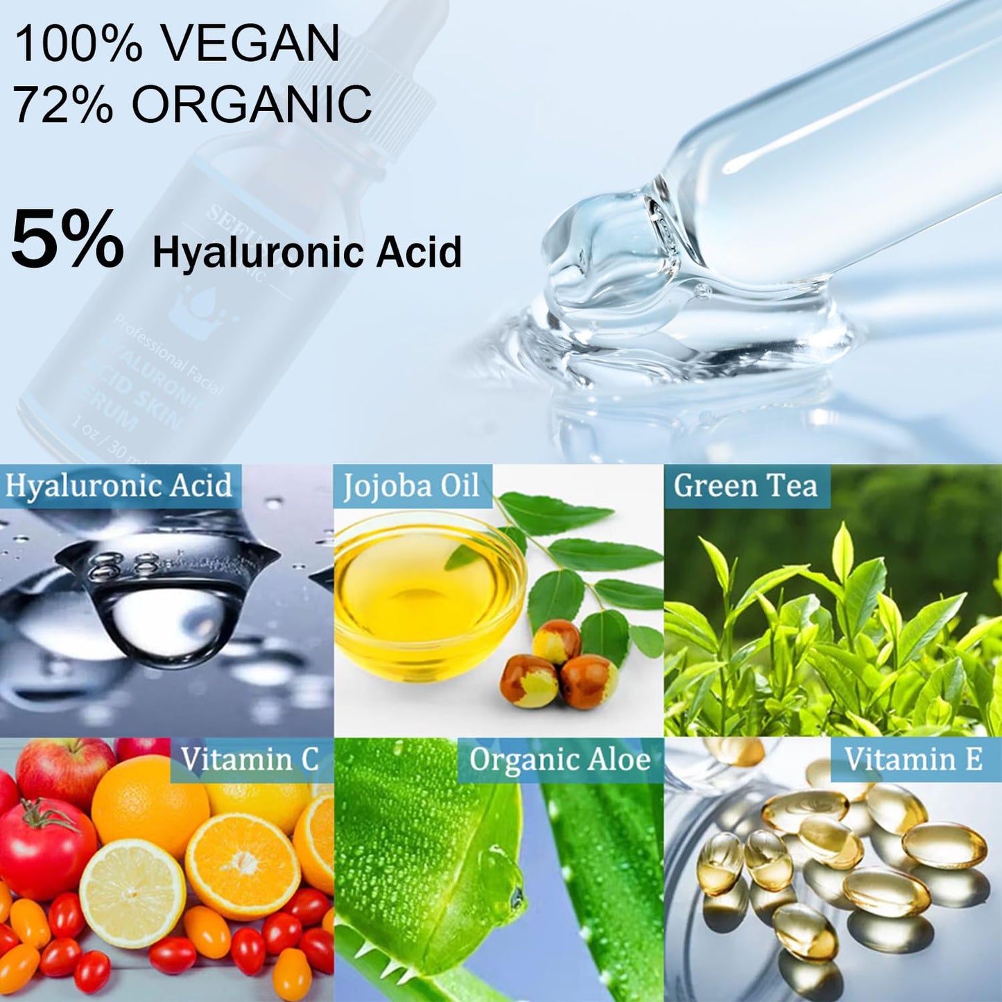 SEFUSON Hyaluronic Acid 5% + Vit E, Best Pure Hyaluronic Acid Moisturiser for Face, Anti Ageing & Anti Wrinkle Moisturiser Hyaluronic Acid Serum, Fine Lines & Sensitive Skin, Improve Age Spots-2.11 Oz