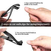 INBOLM Angled Head Nail Clippers for Seniors,Toe Nail Clippers for Thick Nails,Ergonomic Mess Free Long Handled Nail Clippers for Disabled Premium Steel Nail Cutter Trimmer with Catcher for Men and Women