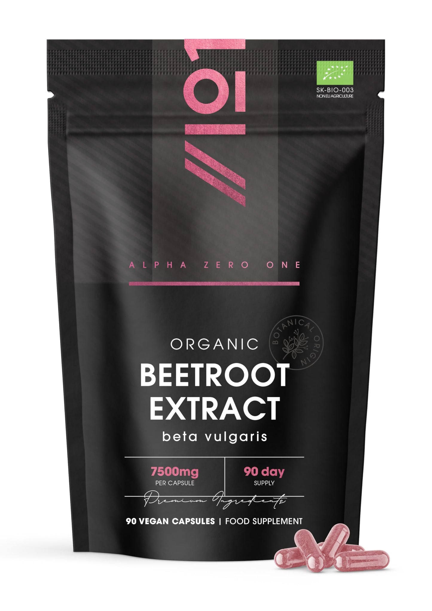 ALPHA01 Organic Beetroot Extract Capsules 7500mg - High Strength Beetroot Supplement - 90 Vegan Capsules (3 Months Supply) Resealable and Recyclable Pouch by Alpha01