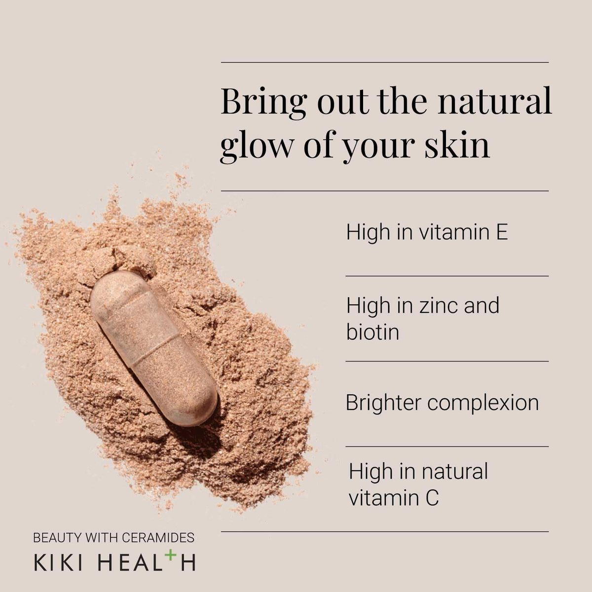 KIKI HEALTH KIKI Health - Beauty Capsules with Plant-Based Ceramides - High in Vitamin C, Vitamin E, Biotin and Zinc - for Maintenance of Normal Hair and Skin - 60 Vegetarian Capsules