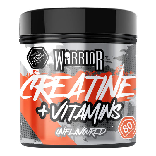 Warrior Creatine Monohydrate Powder + Vitamins 360g - Performance & Recovery - Pure Micronised Multivitamin Nutrition Blend - Vitamin A, B12, C, D, E, Magnesium, Iron, Zinc - 80 Servings (Unflavoured)