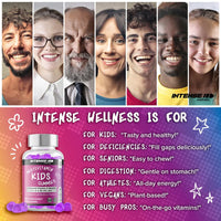Intense Wellness INTENSE Wellness Multivitamin Gummies for Kids - Vegan Gummies with 14 Vitamins, Minerals, B6, B12 - Raspberry/Blueberry Flavour - Healthy Multi Gummies Boost Immunity, Bone Health, more - 120 Gummies