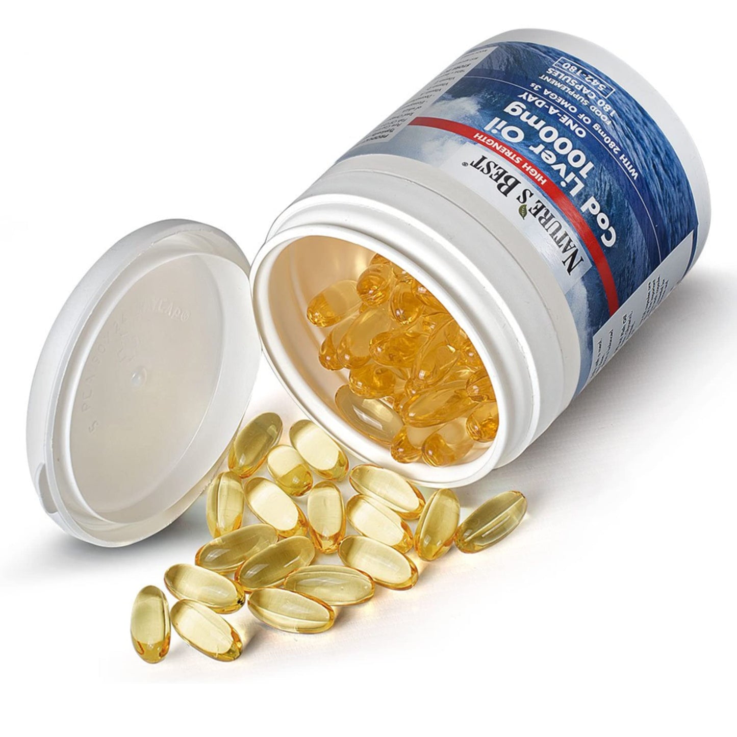 High Strength Cod Liver Oil Capsules 1000mg | 180 Capsules | One-A-Day | 6 month's Supply | Taste Free | Omega 3s with Vitamin D3 10µg | UK Made | 5-Stage Purification Process