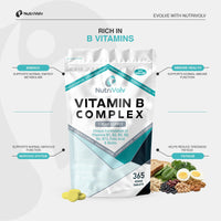 Vitamin B Complex | 365 Vegan Tablets (1 Year Supply) | Vitamin B1, B2, B3, B5, B6, B7 (Biotin), B9 (Folic Acid) & B12 | Reduction of Tiredness, Energy & Immune Support | Made in The UK | by NutriVolv